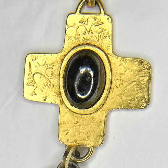 Robert Rose Faux Gold Cross Necklace Oval Stone Heart Multi Strands‎ Length 14" - Picture 4 of 14